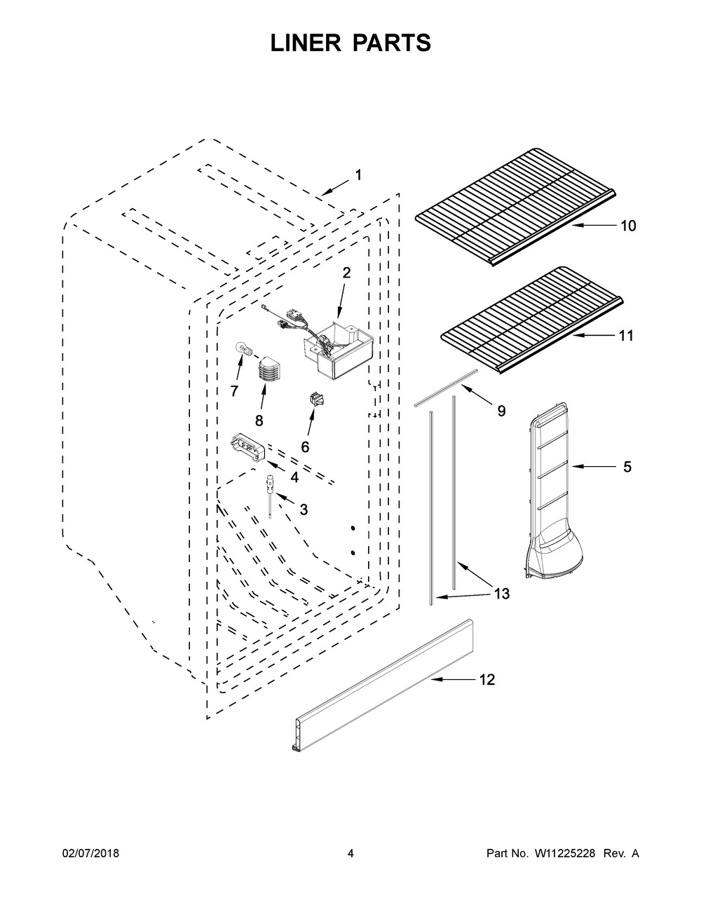Liner Parts Diagram and Parts List for AZF33X16DW04  Maytag Freezer