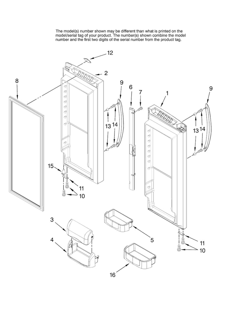 Refrigerator Door Parts Diagram and Parts List for MFD2562VEW10  Maytag Refrigerator