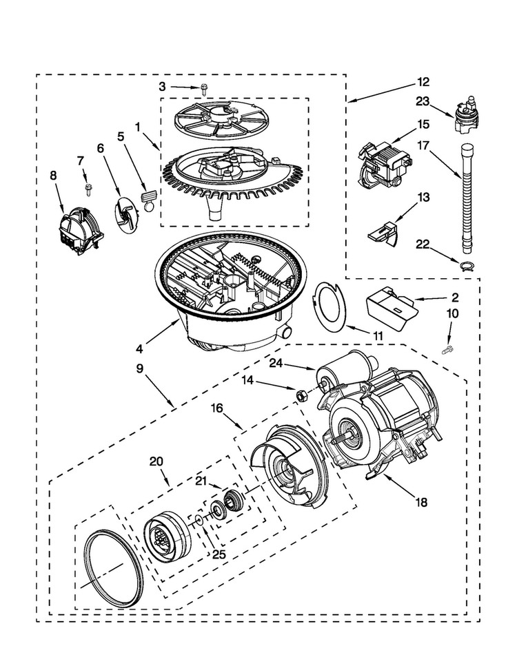 Pump And Motor Parts Diagram and Parts List for MDB4709AWB0  Maytag Dishwasher