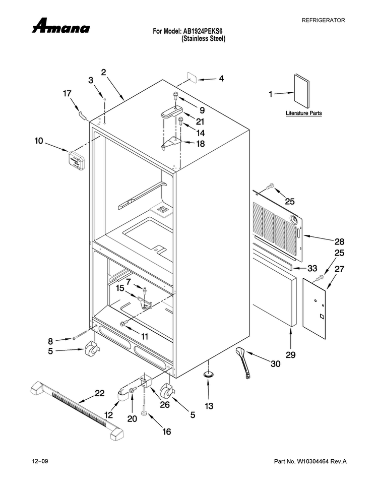 Cabinet Parts Diagram and Parts List for AB1924PEKS6  Amana Refrigerator