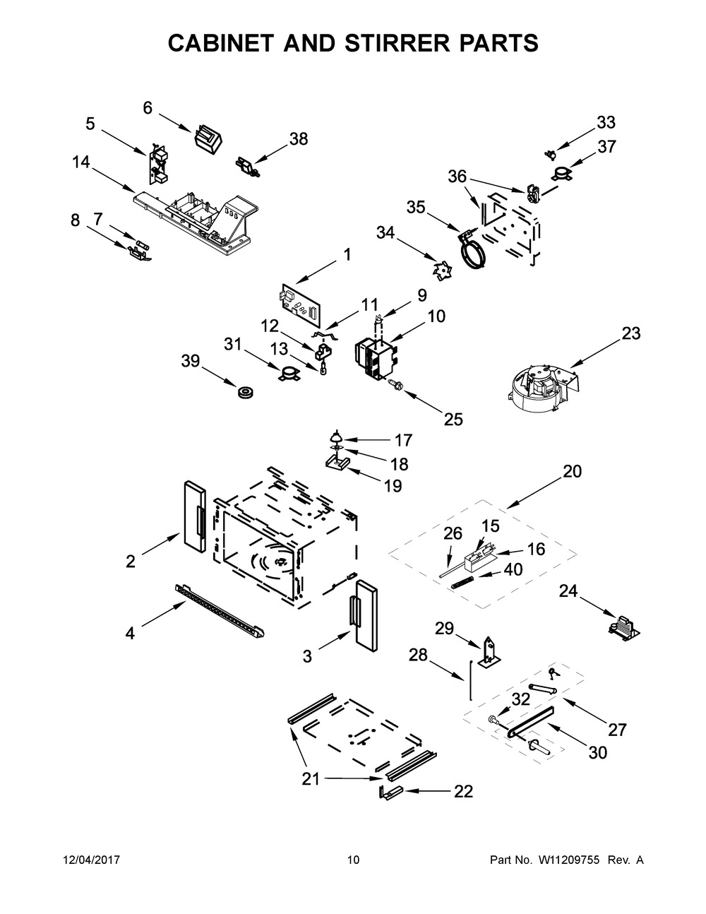 Cabinet And Stirrer Parts Diagram and Parts List for JMW2430DB02  Maytag Microwave Oven Combo
