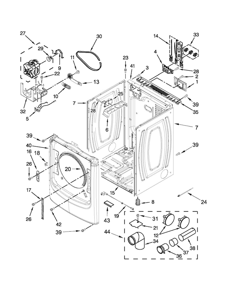 Cabinet Parts Diagram and Parts List for MED6000XR1  Maytag Dryer