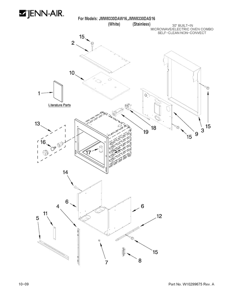 Oven Parts Diagram and Parts List for JMW8330DAW16  Jenn-Air Microwave Oven Combo