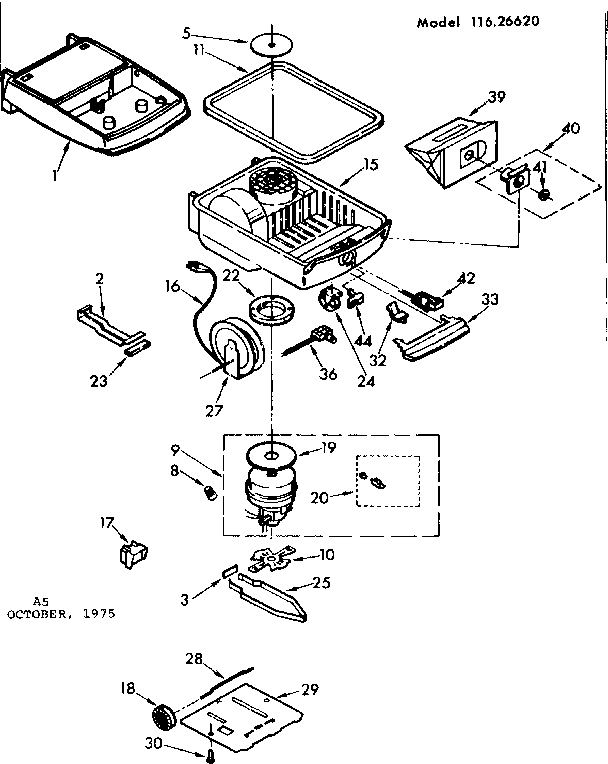Base Assembly Diagram and Parts List for 11626620  Kenmore Canister Vacuum