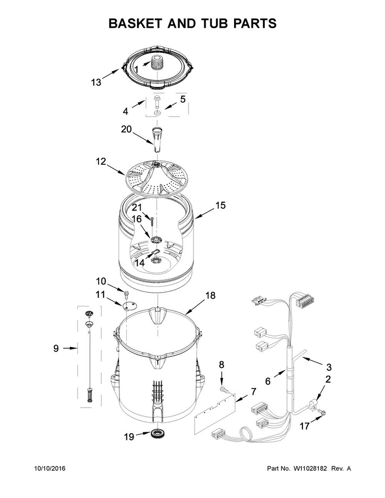 Basket And Tub Parts Diagram and Parts List for 4KATW5415FW0  Admiral Washer