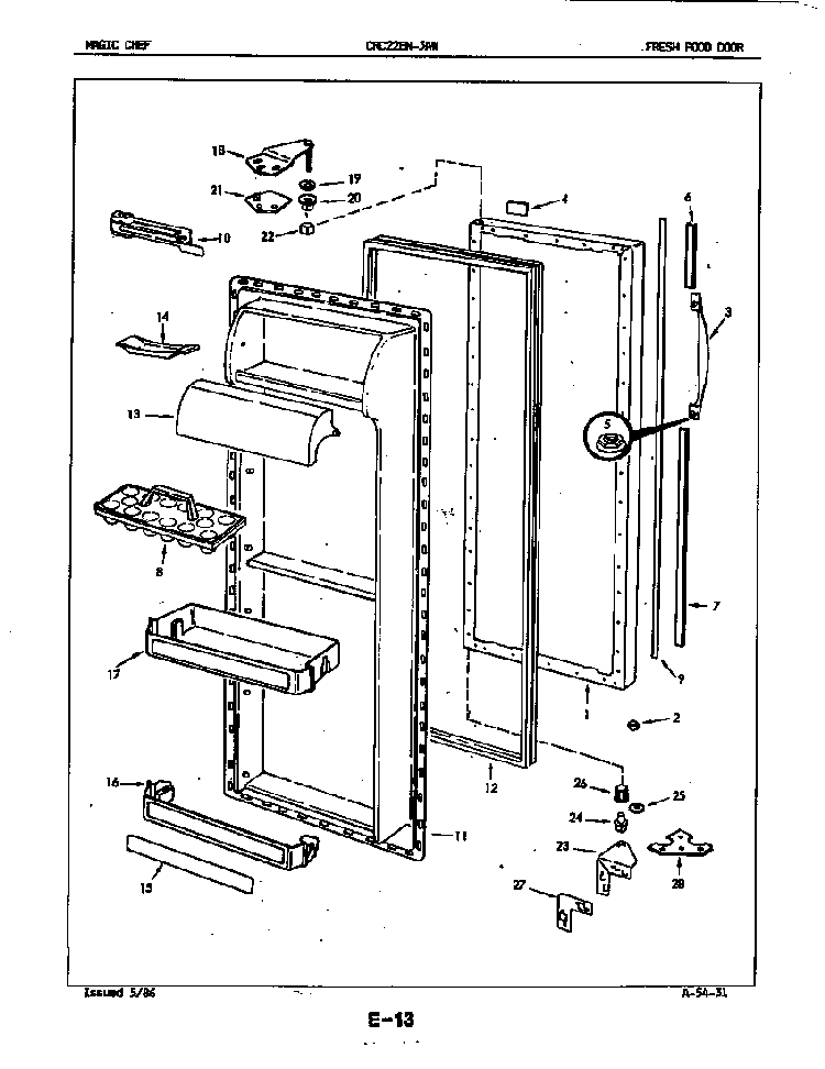 Fresh Food Door Diagram and Parts List for CRC22EA-3AW-5M79B  Magic Chef Refrigerator