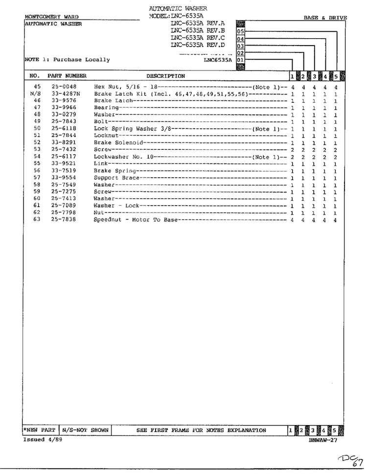 Base And Drive Page 3 Diagram and Parts List for 6535A REV C Norge Washer