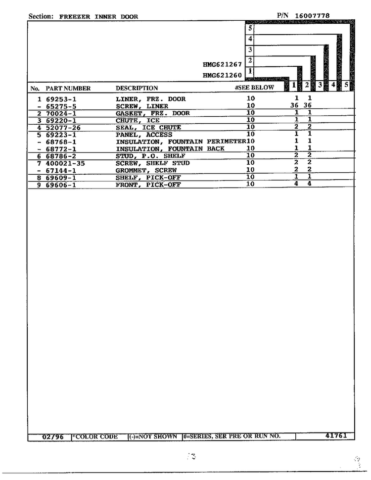 Freezer Inner Door Page 2 Diagram and Parts List for 621260  Admiral Refrigerator
