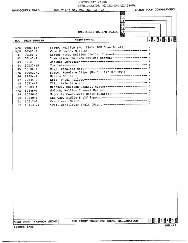 Fresh Food Compartment Page 3 Diagram and Parts List for 21482-OA  Admiral Refrigerator