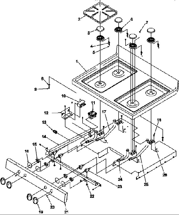 Main Top Diagram and Parts List for ARG7300W-P1143320NW  Amana Range