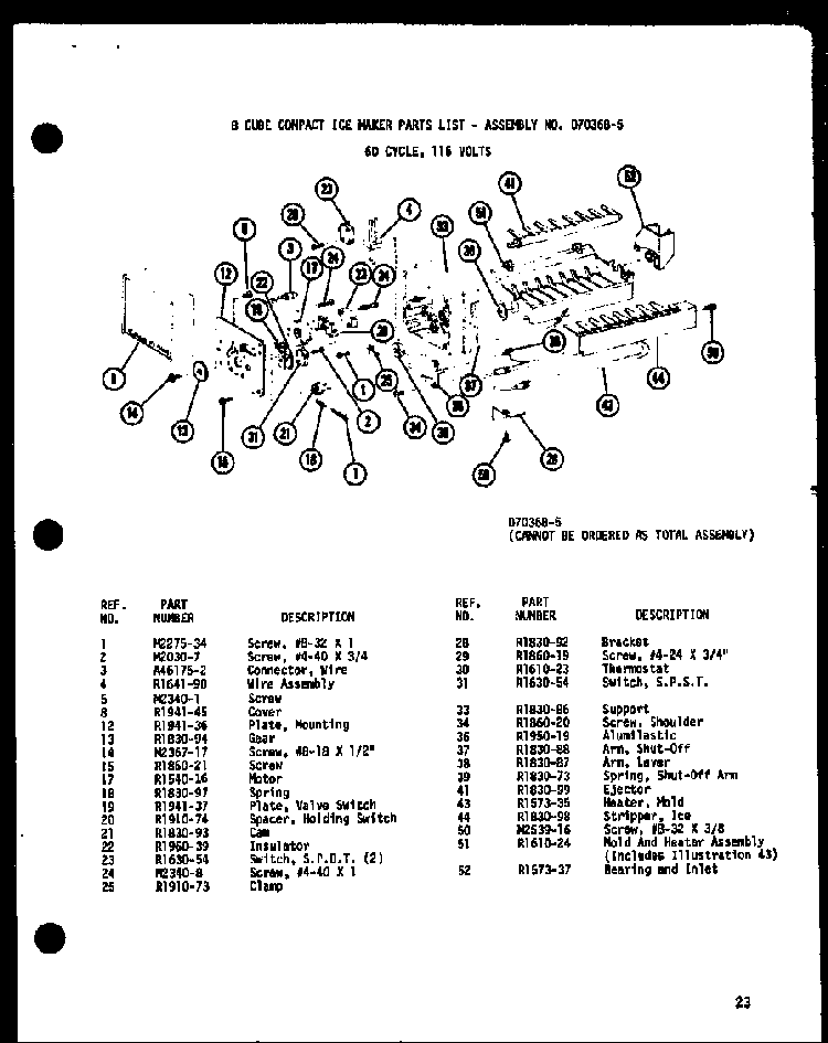 8 Cube Compact Ice Maker Diagram and Parts List for SR19F1-L-P77000-8WL  Amana Refrigerator
