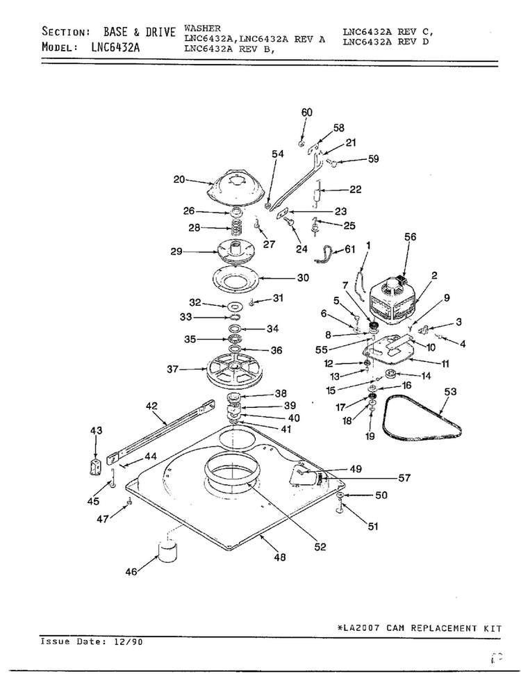 Base And Drive Parts Diagram and Parts List for 6432A  Norge Washer