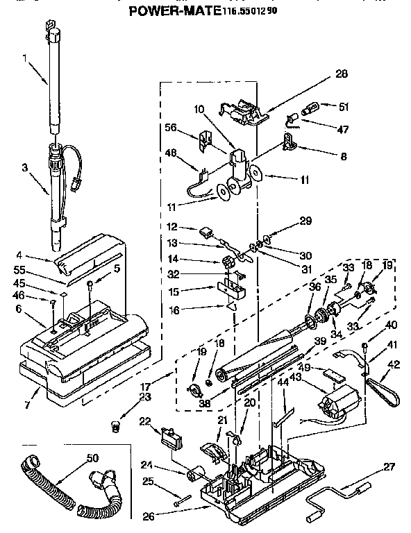 Power-mate Diagram and Parts List for 1162501290  Kenmore Canister Vacuum