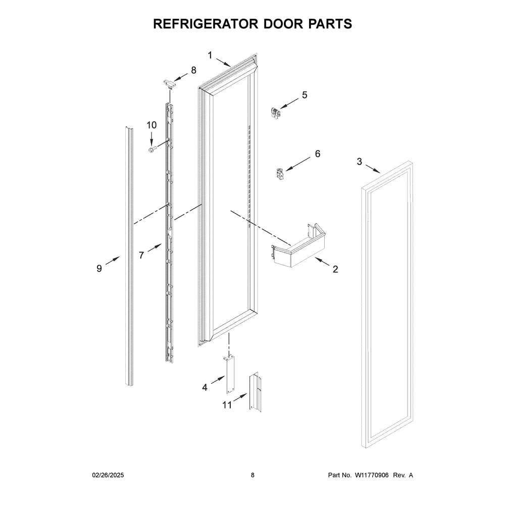Refrigerator Door Parts Diagram and Parts List for JBRFR30IGX20  Jenn-Air Refrigerator