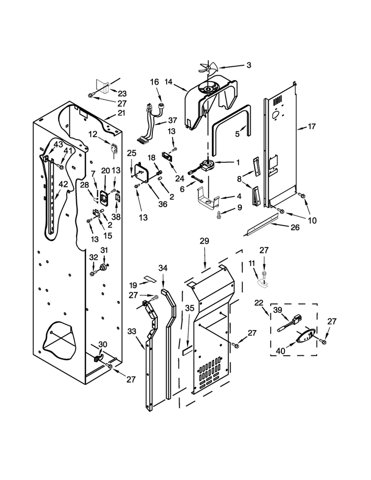 Freezer Liner And Air Flow Parts Diagram and Parts List for JS48PPDUDE00  Jenn-Air Refrigerator