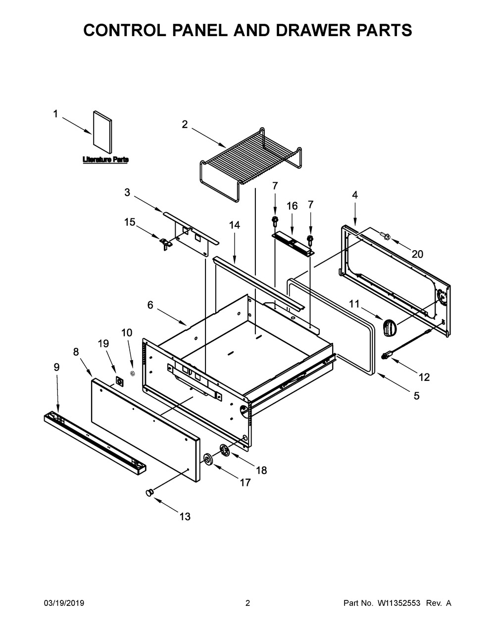 Control Panel And Drawer Parts Diagram and Parts List for JJD3027IM00  Maytag Warming Drawer