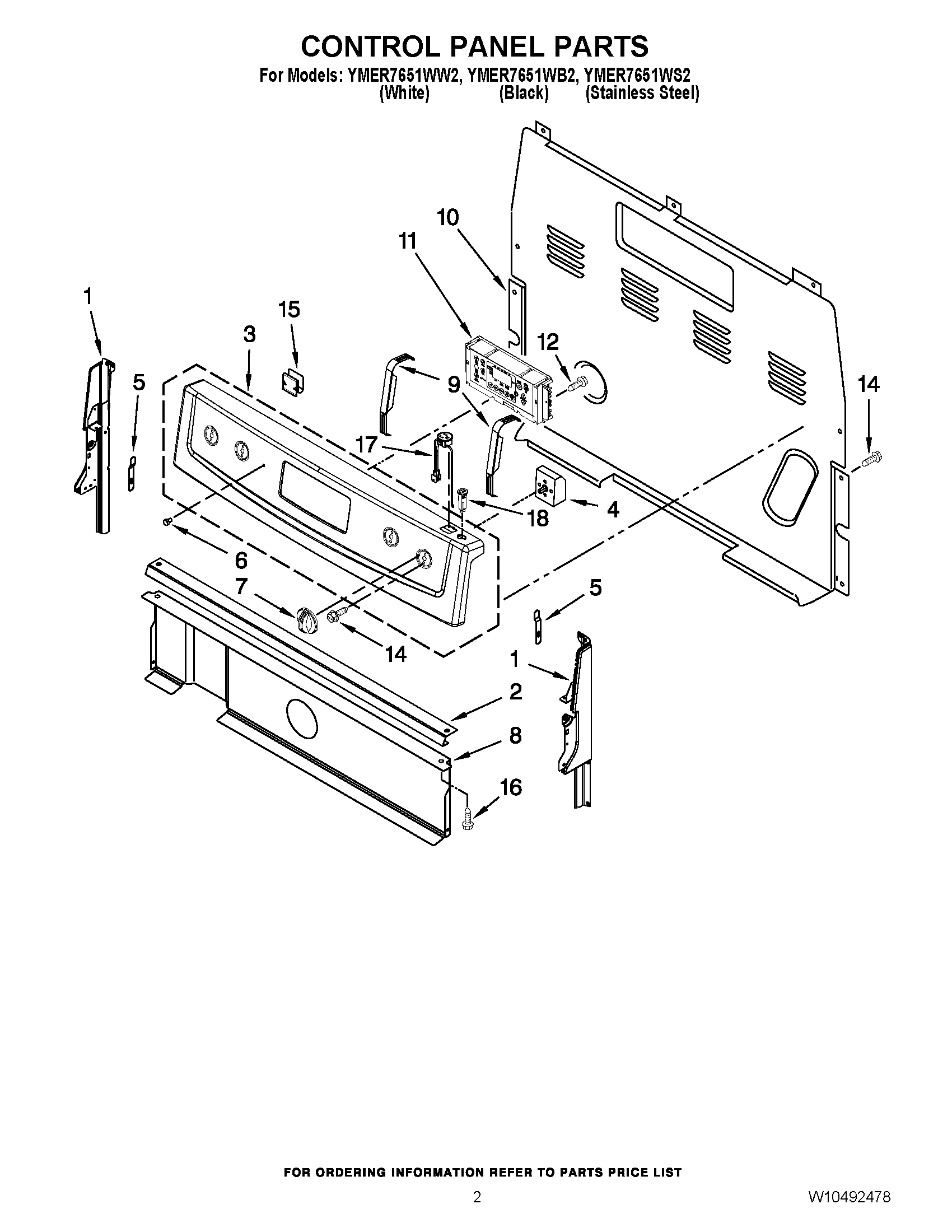 02 - CONTROL PANEL PARTS Diagram and Parts List for YMER7651WW2  Maytag Range