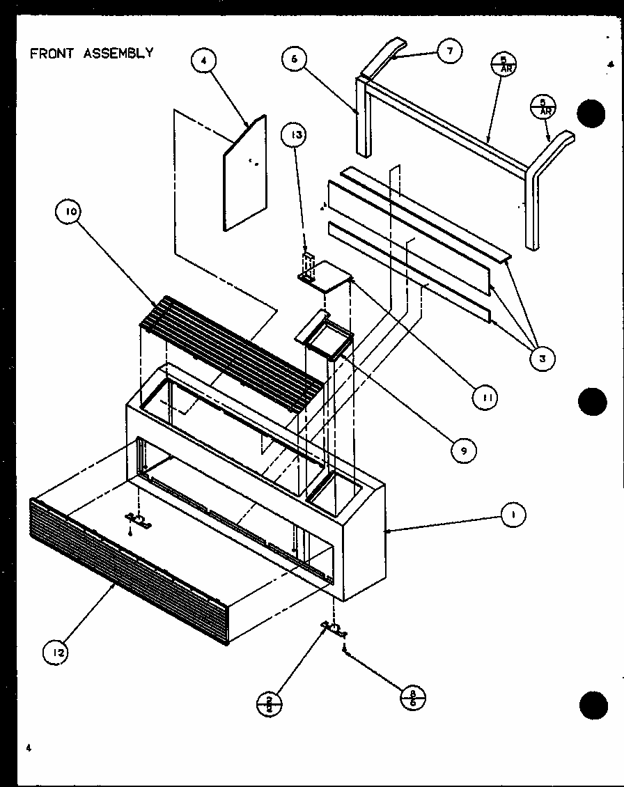 Front Assembly (pth15350edg/p1113204r) (pth12350edg/p1113205r) Diagram and Parts List for 230V,40KW  Amana Air Conditioner