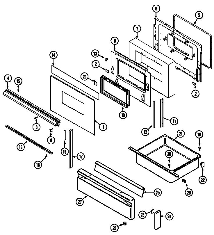 Door/drawer Diagram and Parts List for 6498VVA  Magic Chef Range