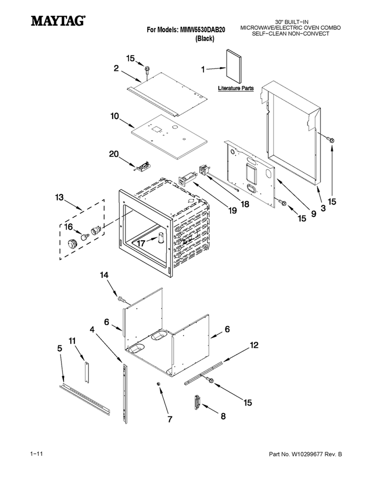 Oven Parts Diagram and Parts List for MMW5530DAB20  Maytag Microwave Oven Combo