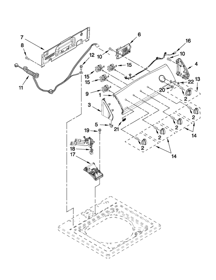 Console And Water Inlet Parts Diagram and Parts List for 7MMVWC400YW2  Maytag Washer
