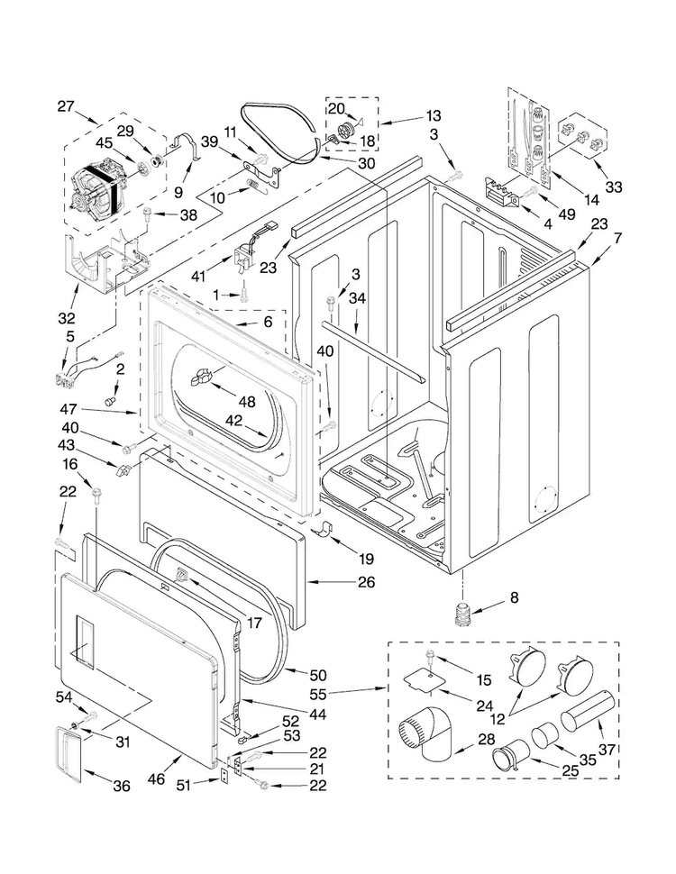 Cabinet Parts Diagram and Parts List for MEDX600XW0  Maytag Dryer