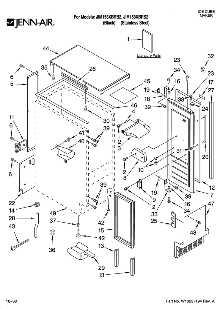 Cabinet Liner And Door Parts Diagram and Parts List for JIM158XBRS2  Jenn-Air Ice Maker