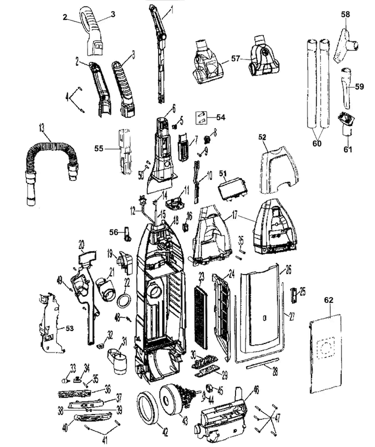 Main Body Diagram and Parts List for U6485-100  Hoover Upright Vacuum