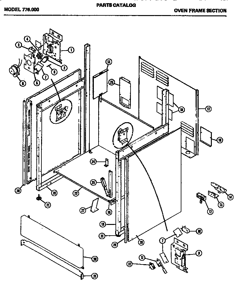 03 - OVEN FRAME SECTION Diagram and Parts List for 776000  Maytag Microwave Oven Combo