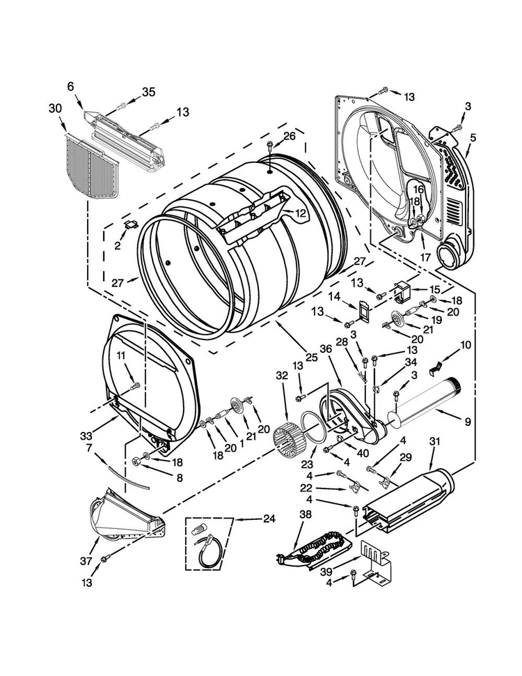 Upper And Lower Bulkhead Parts Diagram and Parts List for MLE27PDBZW1  Maytag Dryer