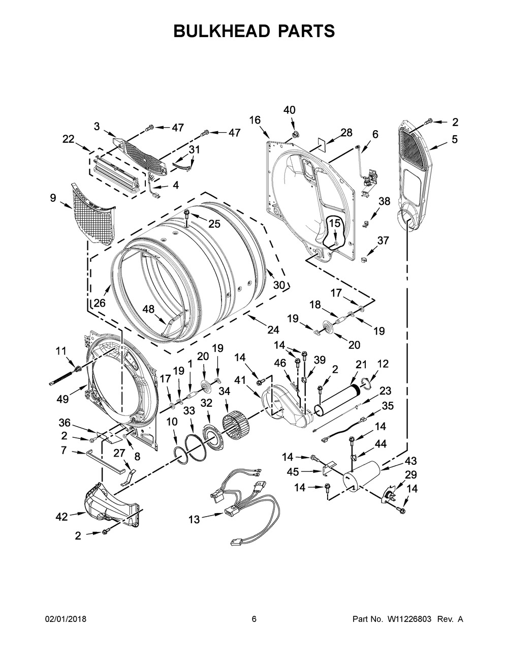 Bulkhead Parts Diagram and Parts List for MGD8200FW1  Maytag Dryer
