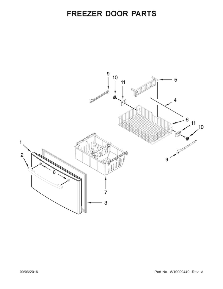 Freezer Door Parts Diagram and Parts List for AFI2539ERB01  Amana Refrigerator