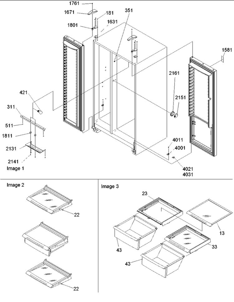 Lights, Hinges, Shelving Diagram and Parts List for AARS2304AC-PARS2304AC0  Amana Refrigerator