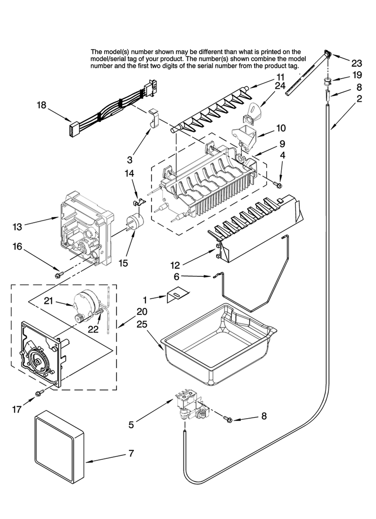 Icemaker Parts Diagram and Parts List for MFD2562VEW10  Maytag Refrigerator