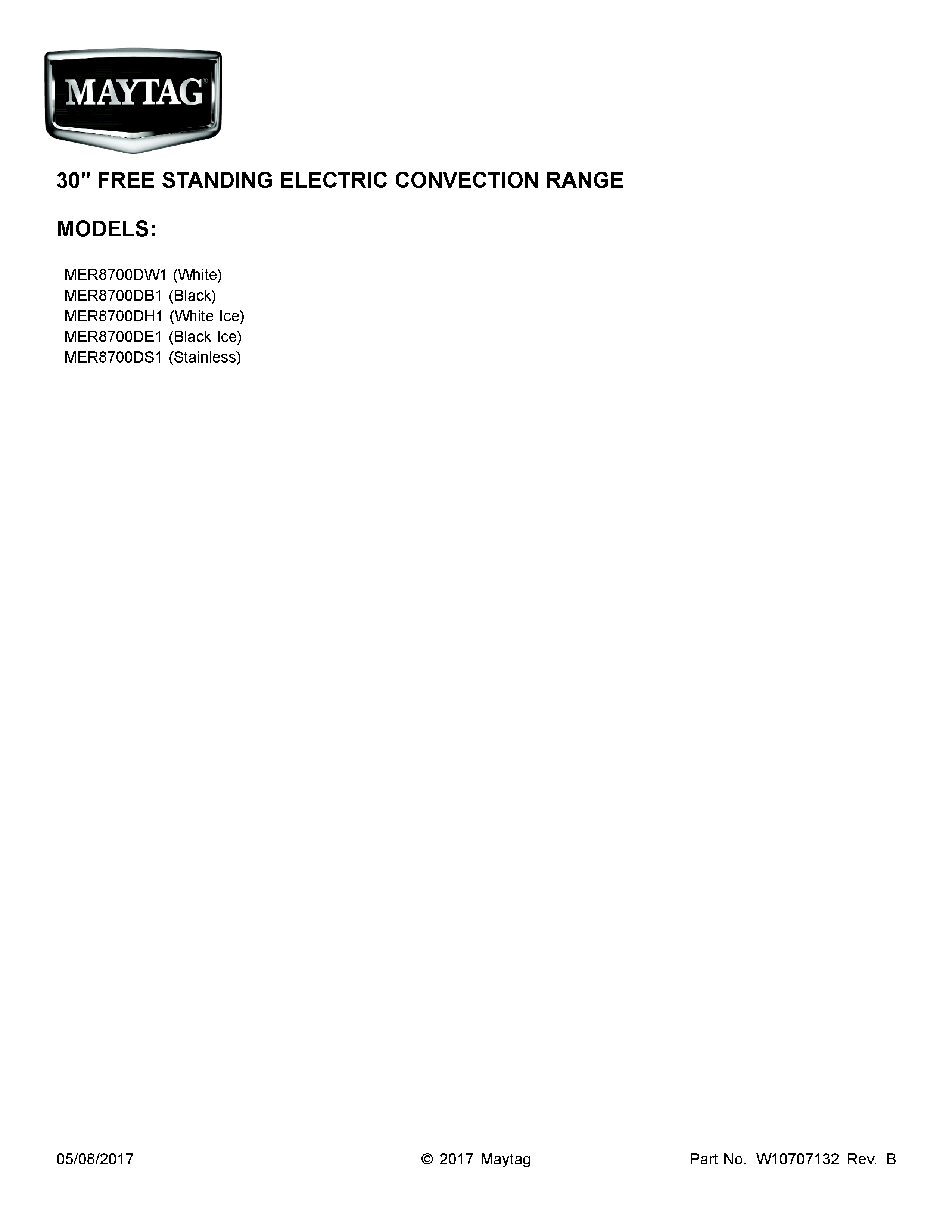 Cover Sheet Diagram and Parts List for MER8700DE1  Maytag Range