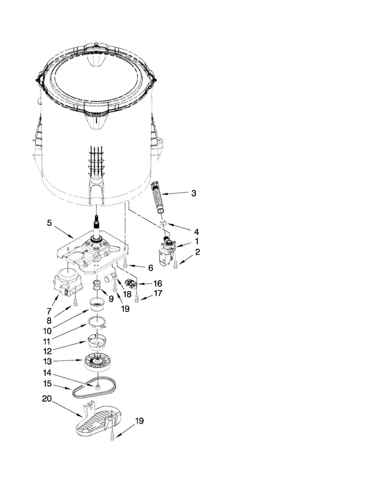 Gearcase, Motor And Pump Parts Diagram and Parts List for NTW4610YQ0  Amana Washer