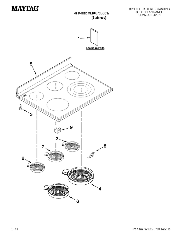 Cooktop Parts Diagram and Parts List for MER6875BCS17  Maytag Range
