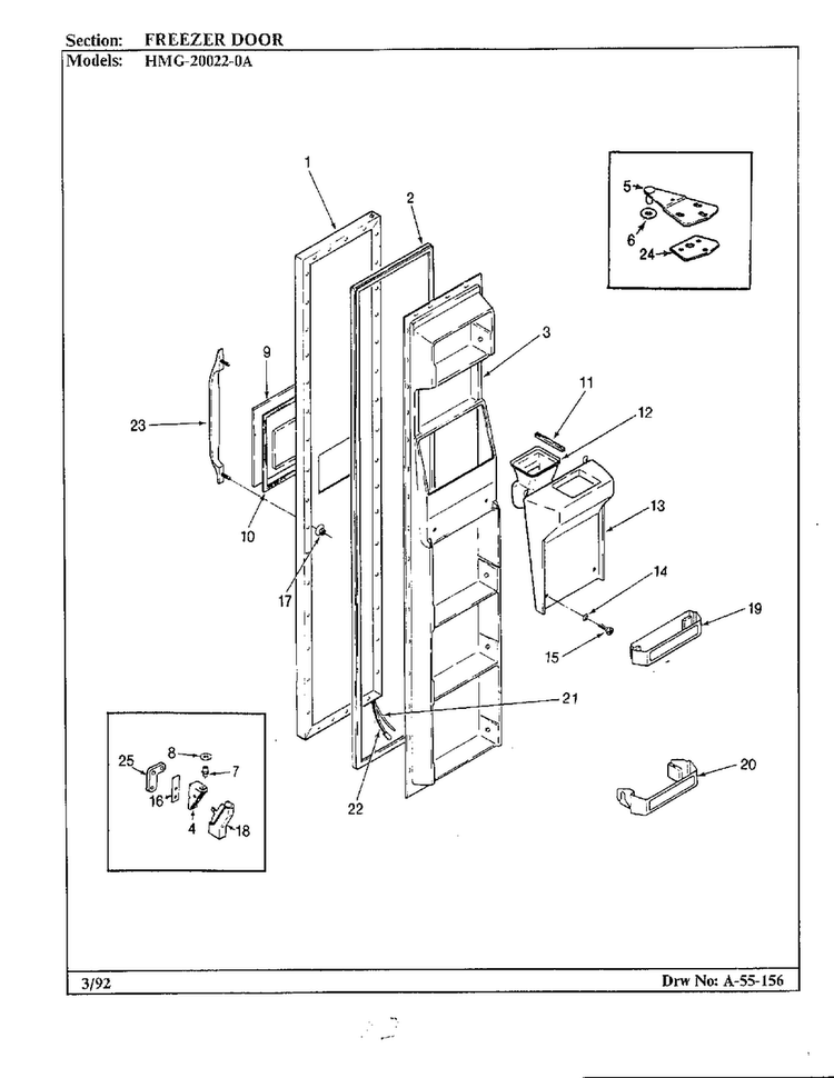 Freezer Door Diagram and Parts List for 20022-0A  Admiral Refrigerator