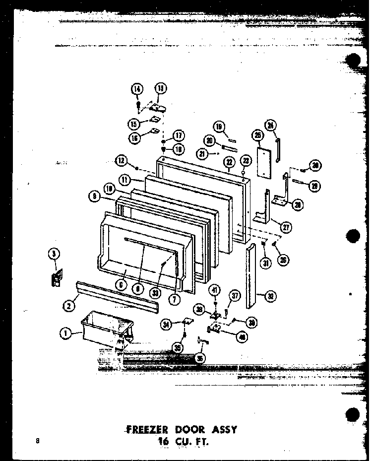 Freezer Door Assy 16 Cu. Ft. Diagram and Parts List for T16W-P60303-8W  Amana Refrigerator