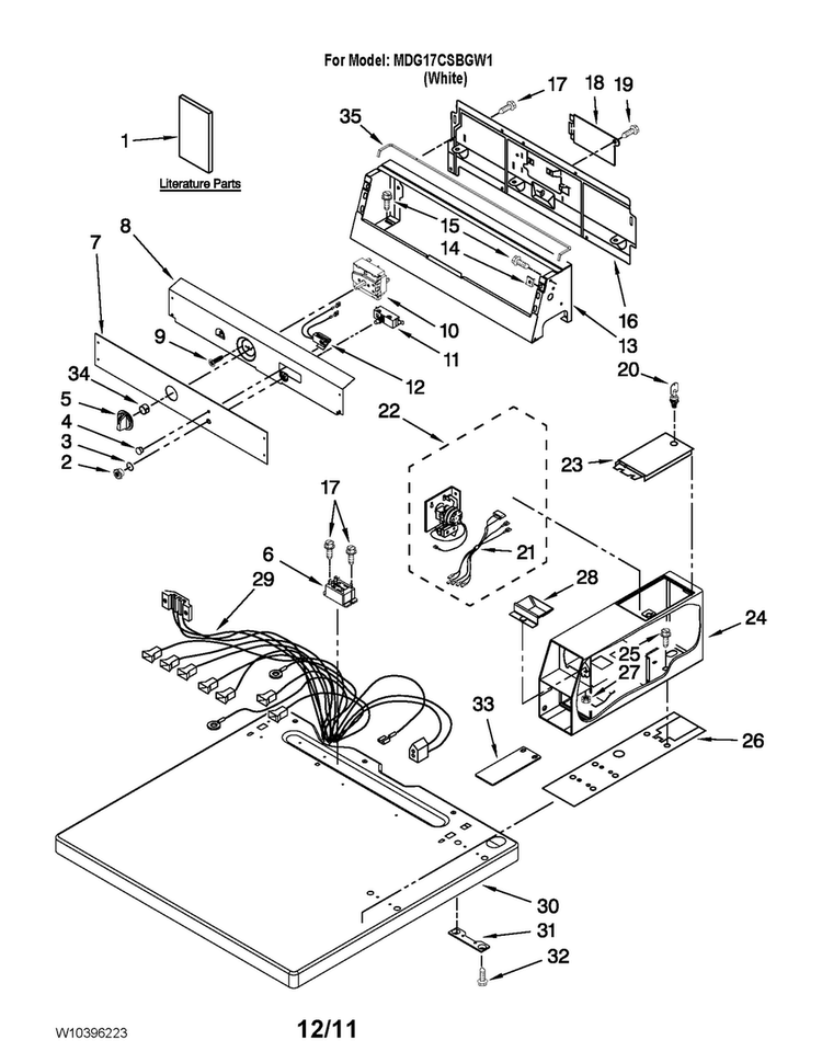 Top And Console Parts Diagram and Parts List for MDG17CSBGW1  Maytag Dryer