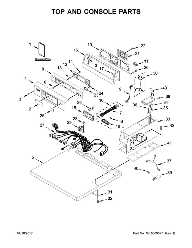 Top And Console Parts Diagram and Parts List for MDE20PDAGW0  Maytag Dryer