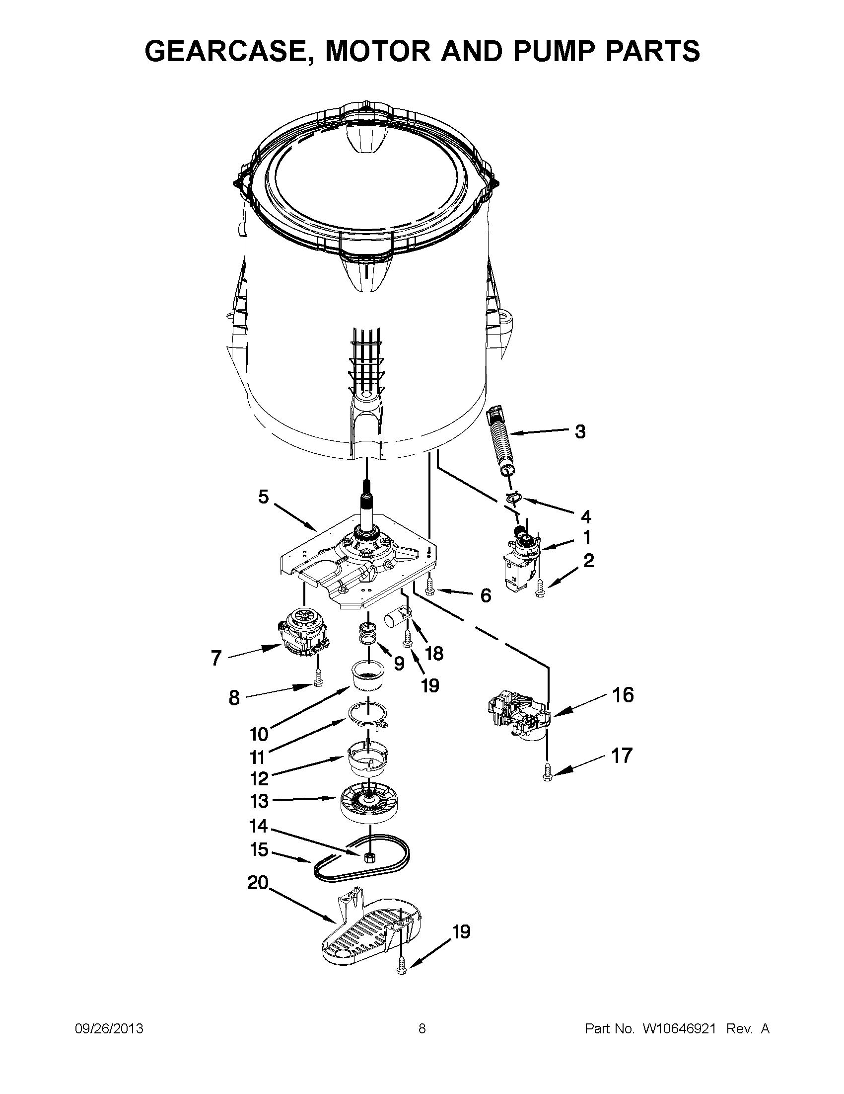 05 - GEARCASE, MOTOR AND PUMP PARTS Diagram and Parts List for NTW4601BQ0  Maytag Washer