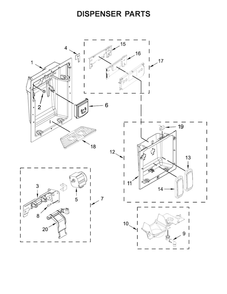 Dispenser Parts Diagram and Parts List for JS48SSDUDE01  Jenn-Air Refrigerator