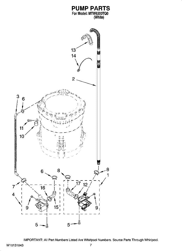 PUMP PARTS, OPTIONAL PARTS (NOT INCLUDED) Diagram and Parts List for MTW6300TQ0  Maytag Washer