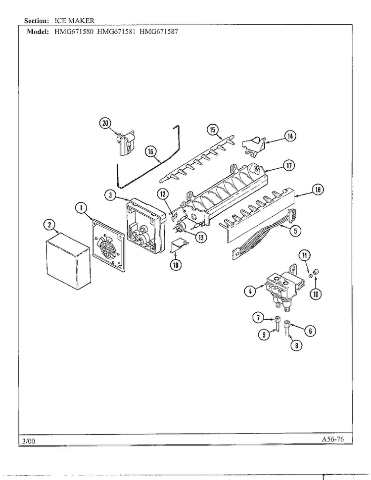Ice Maker Diagram and Parts List for HMG671580  Admiral Refrigerator