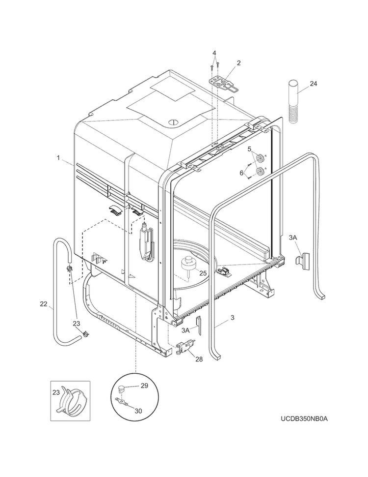 Tub Diagram and Parts List for CDB350NW2A  Crosley Dishwasher
