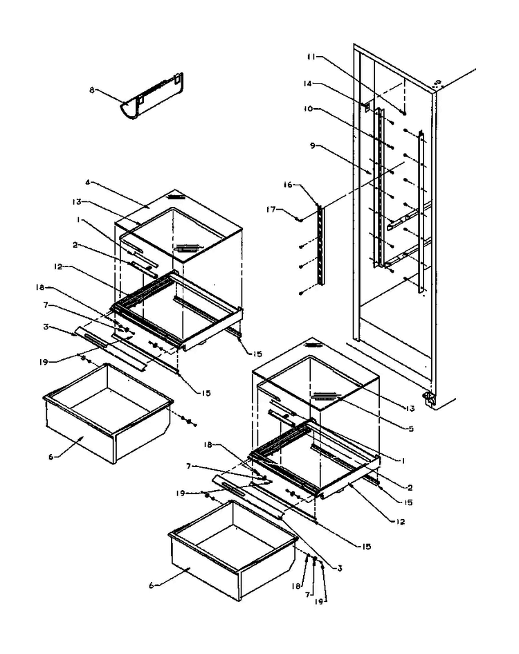 Ref Shelving And Drawers Diagram and Parts List for SZD27NE-P1162410WE  Amana Refrigerator