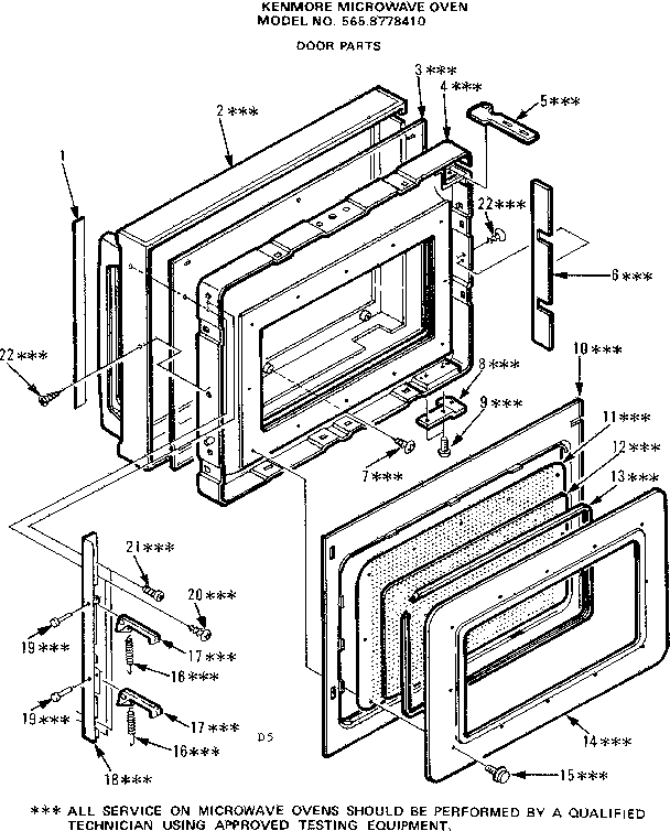 Door Parts Diagram and Parts List for 5658778410  Kenmore Microwave