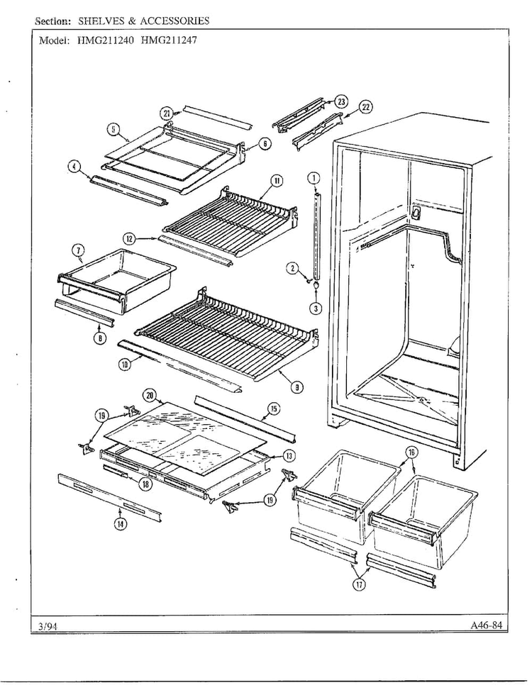 Shelves And Accessories Diagram and Parts List for 211240  Admiral Refrigerator
