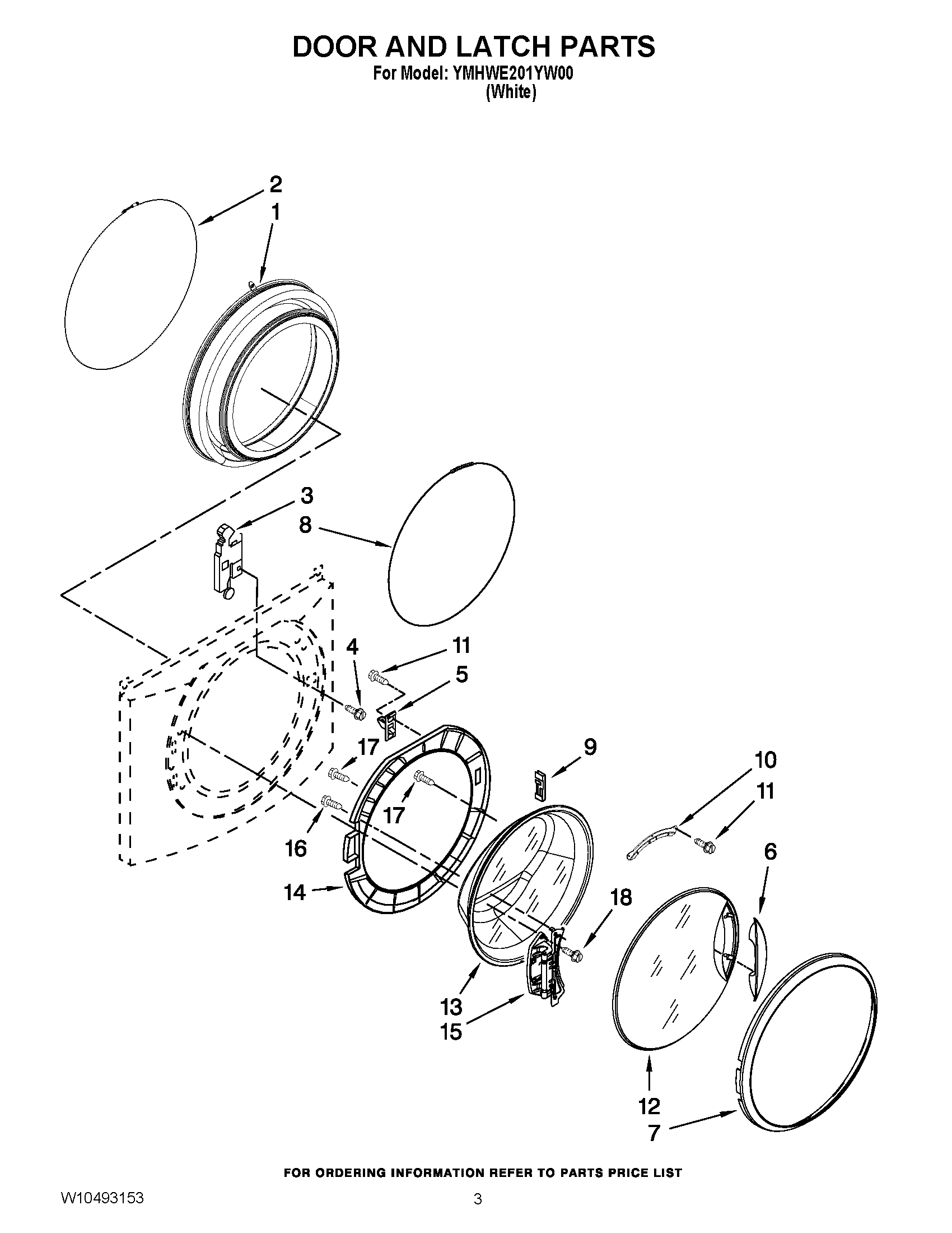 02 - DOOR AND LATCH PARTS Diagram and Parts List for YMHWE201YW00  Maytag Washer